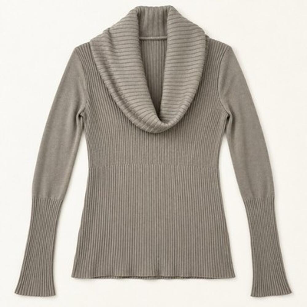 Venus Cowl neck Ribbed Knit Sweater size Large Silver Gray Pullover Classic